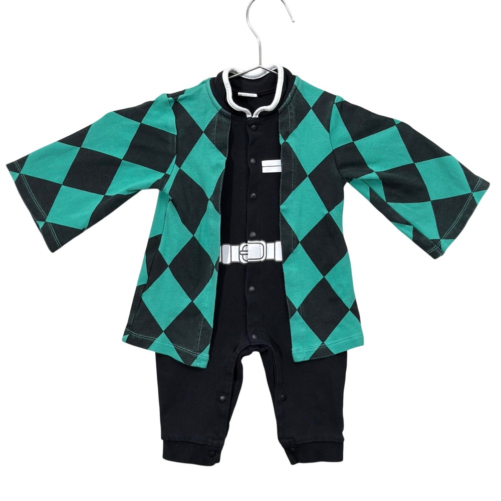 Demon Slayer Tanjiro Cosplay Anime Romper Kids Green Black